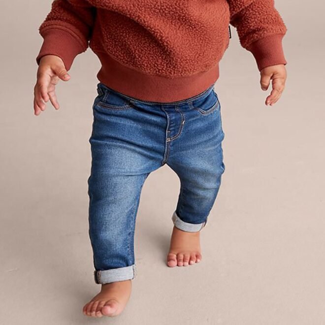 OEM Service Custom Blue Washed Slim Fit Boys Joggers Kids Jeans - Image 2