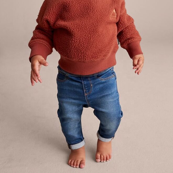 OEM Service Custom Blue Washed Slim Fit Boys Joggers Kids Jeans - Image 3