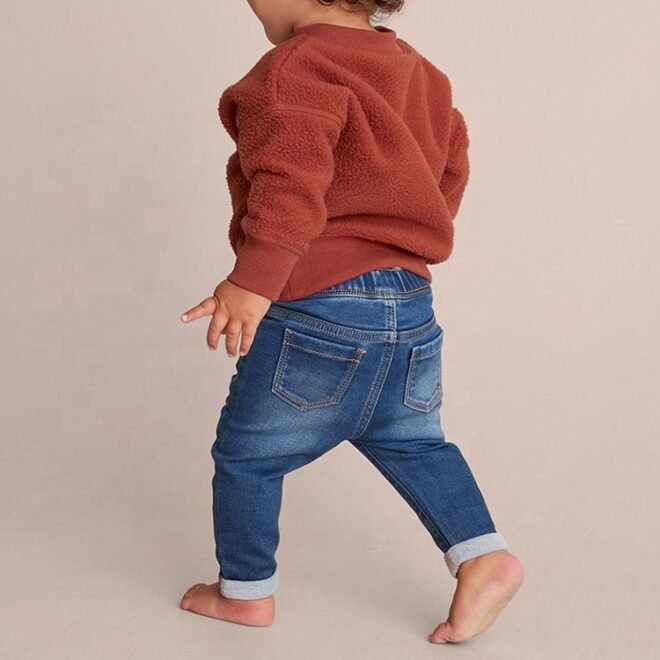 OEM Service Custom Blue Washed Slim Fit Boys Joggers Kids Jeans - Image 4