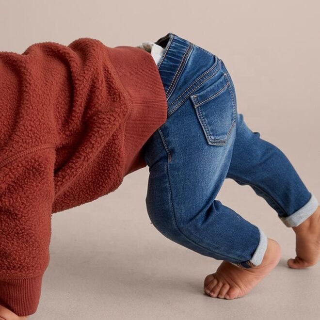 OEM Service Custom Blue Washed Slim Fit Boys Joggers Kids Jeans - Image 6
