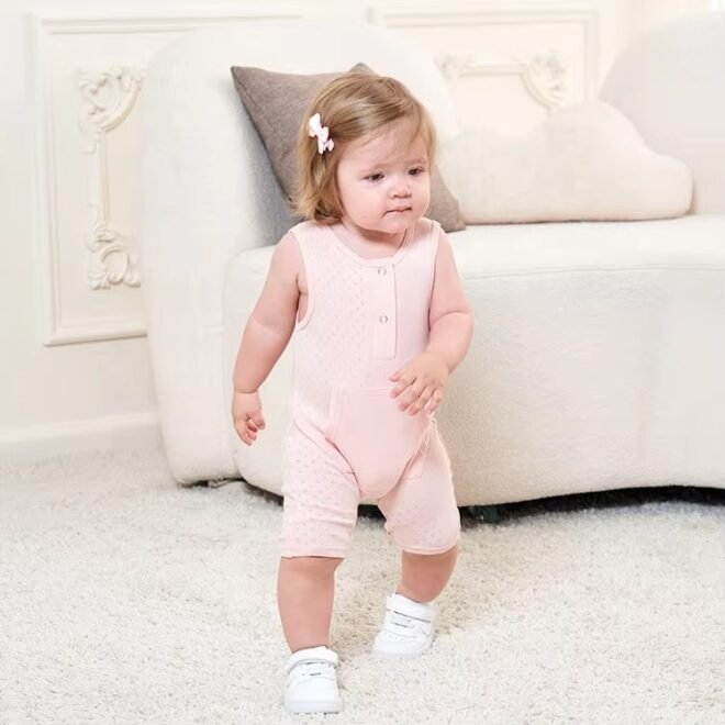Factory  Custom Knitted Elastic Breathable Sleeveless Toddler Onesie Baby Romper - Image 3