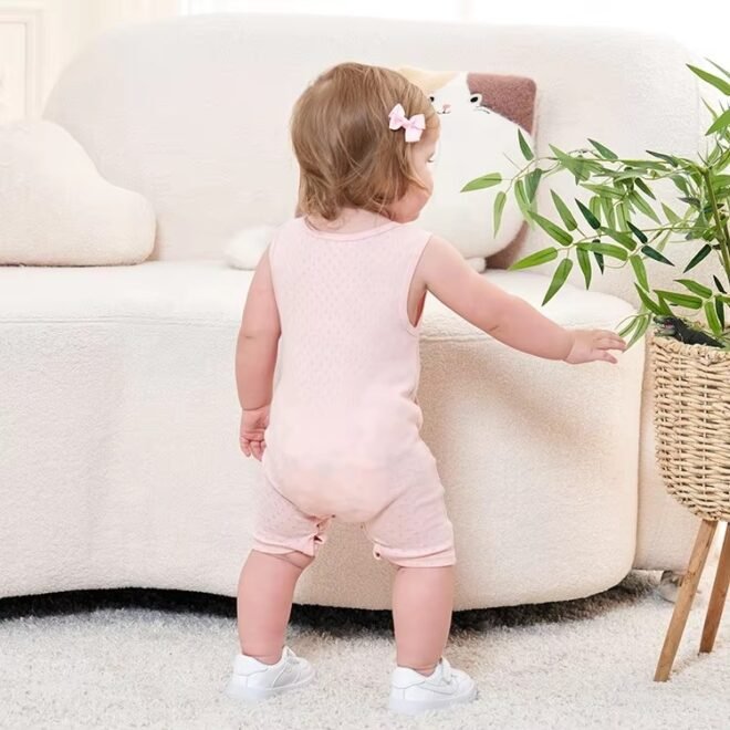 Factory  Custom Knitted Elastic Breathable Sleeveless Toddler Onesie Baby Romper - Image 5