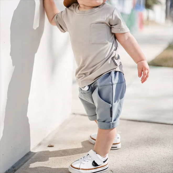 Custom cotton rolled leg cuff kids shorts - Image 4
