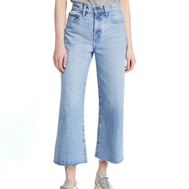 OEM comfortable mid waist bell bottoms denim pants ankle solid flare women's jean - Image 2