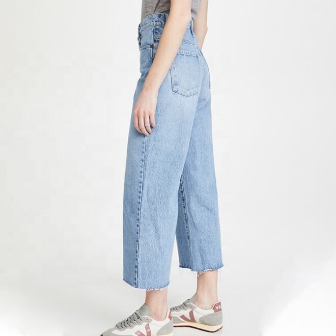 OEM comfortable mid waist bell bottoms denim pants ankle solid flare women's jean - Image 3