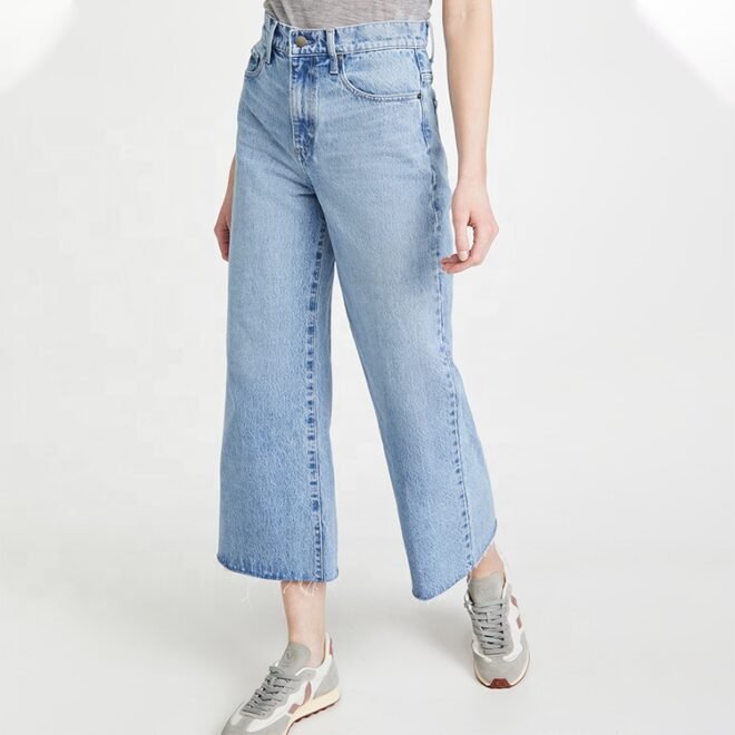 OEM comfortable mid waist bell bottoms denim pants ankle solid flare women's jean - Image 4
