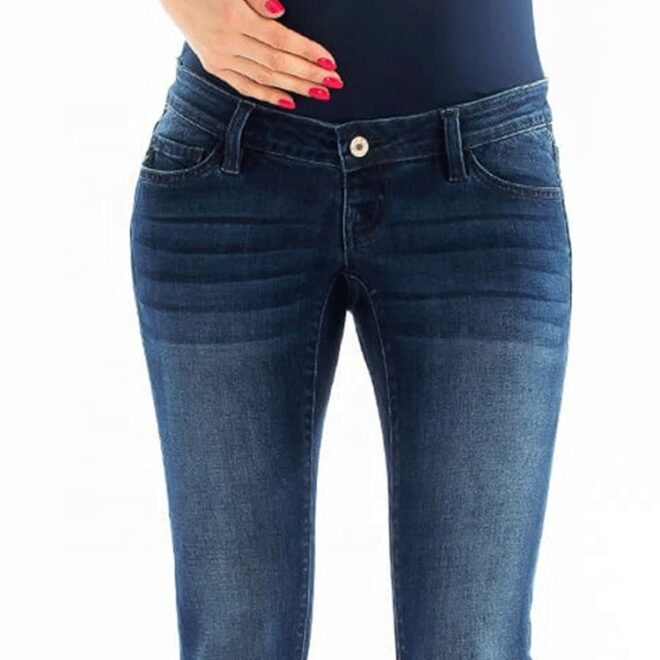 Adjustable Waist Maternity Jean Pants For Ladies Pregnancy Trousers Blue Denim Women Jeans - Image 4