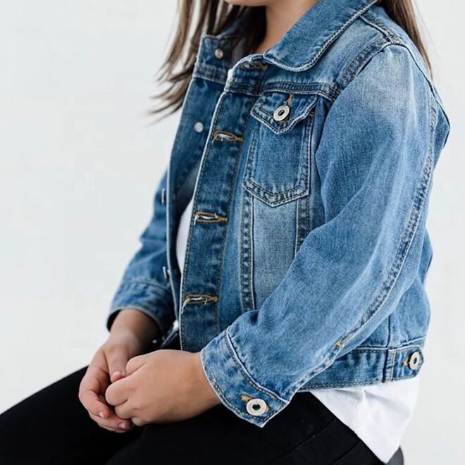 Custom Spring Blue Kids Girls Denim Jackets - Image 2