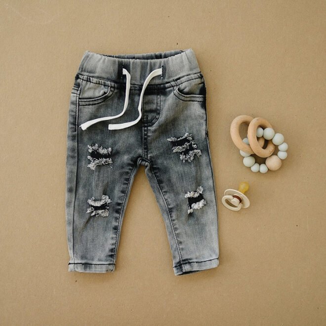 Custom distressed slim fit soft stretch denim jeans for Children - Image 4
