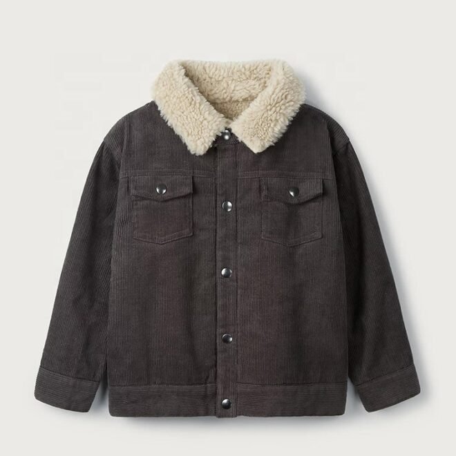 Custom Unisex Boys Corduroy Jackets With Fleece Collar - Image 4
