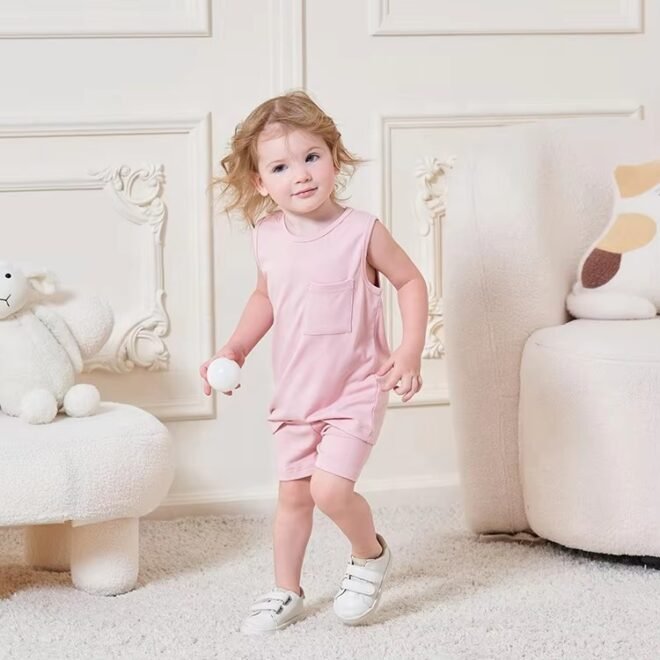 Customized Color Comfortable Summer Baby Vest Shorts Kids Clothes Set - Image 3