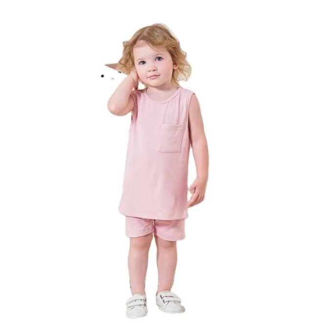 Customized Color Comfortable Summer Baby Vest Shorts Kids Clothes Set - Image 2