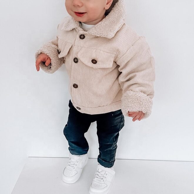 OEM Winter Warm Baby Corduroy Jacket With Soft Fleece Lining - Image 2