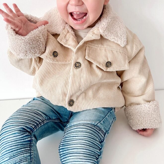 OEM Winter Warm Baby Corduroy Jacket With Soft Fleece Lining - Image 3