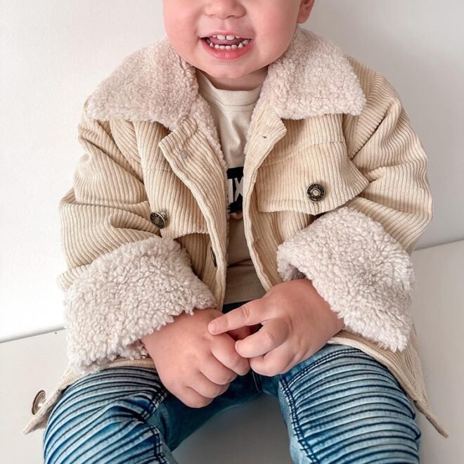 OEM Winter Warm Baby Corduroy Jacket With Soft Fleece Lining - Image 4