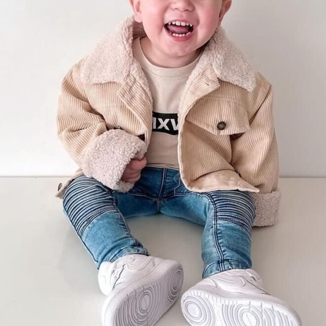 OEM Winter Warm Baby Corduroy Jacket With Soft Fleece Lining - Image 5