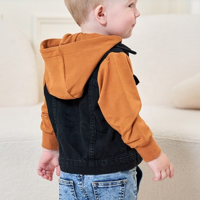 Custom Autumn Unisex Child Coat Casual Block Denim Jacket For Kids - Image 2