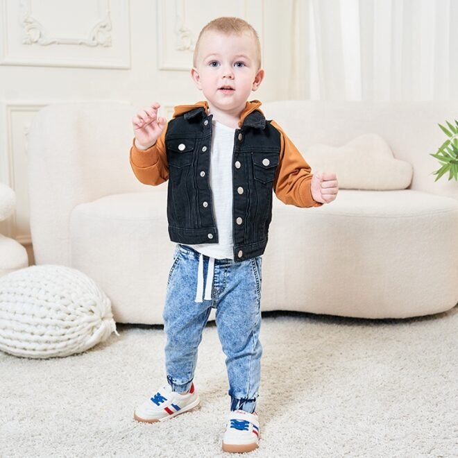 Custom Autumn Unisex Child Coat Casual Block Denim Jacket For Kids - Image 5