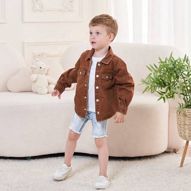 Autumn Denim Outerwear Customized Casual Coat Kids Denim Jackets - Image 5