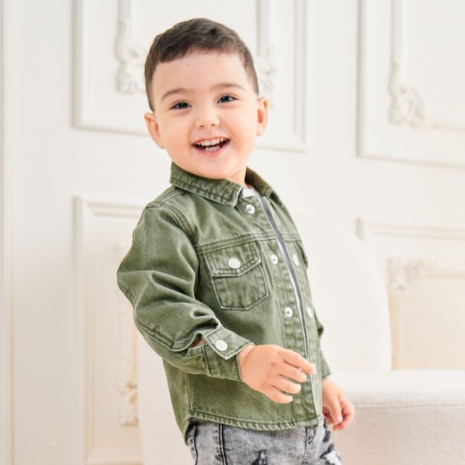 Factory Custom Unisex Denim Kids Outerwear Green Wash Soft Casual Latest Boys Denim Jacket - Image 2