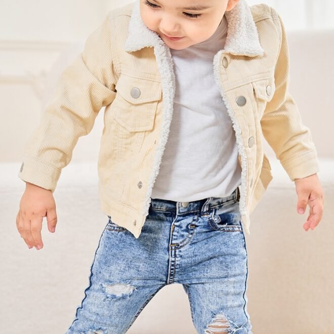 Factory Wholesale Corduroy Outer Sherpa Wool Warm Inner Kids Jackets - Image 4