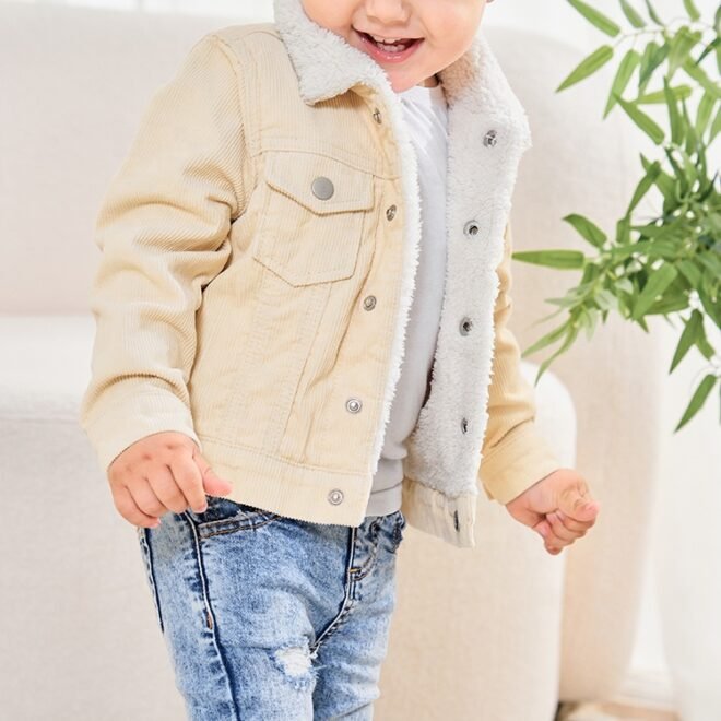 Factory Wholesale Corduroy Outer Sherpa Wool Warm Inner Kids Jackets - Image 3