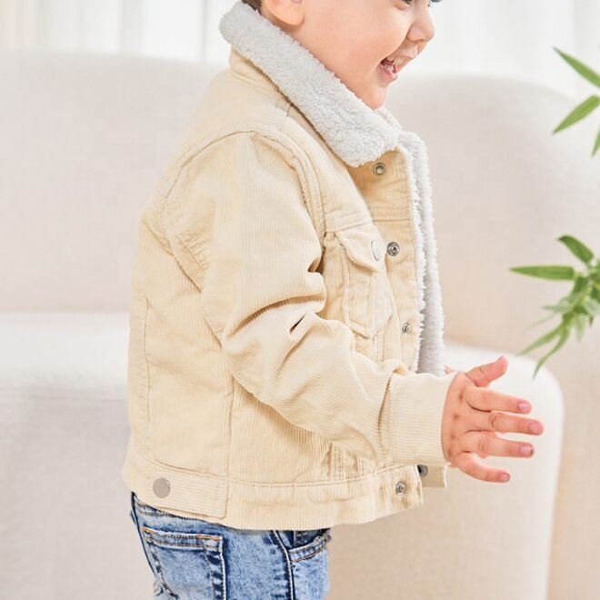 Factory Wholesale Corduroy Outer Sherpa Wool Warm Inner Kids Jackets - Image 2