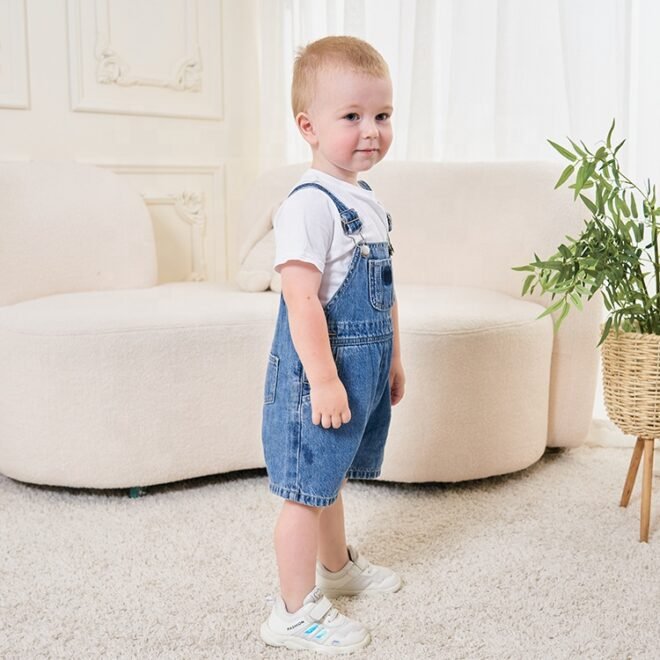 Factory Custom Soft Blue Wash Boys Denim Baby Overalls - Image 4