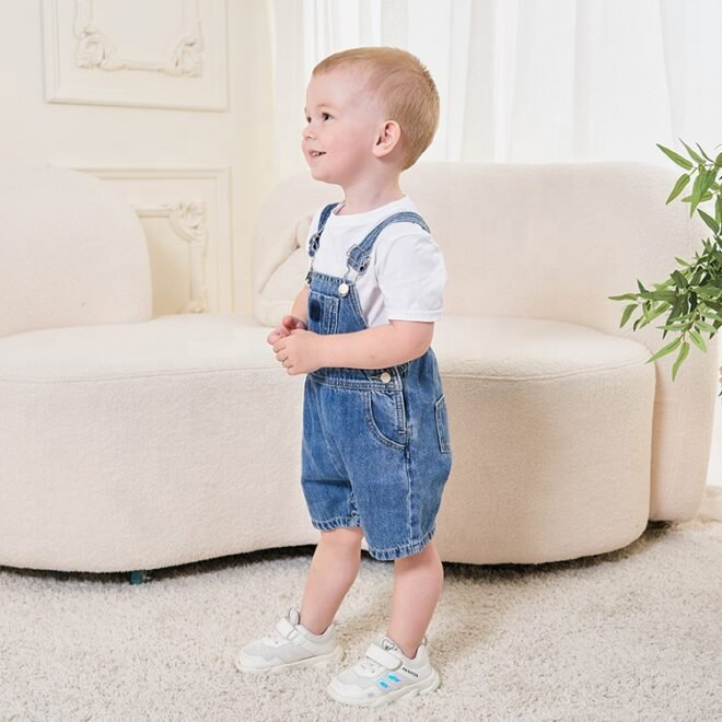 Factory Custom Soft Blue Wash Boys Denim Baby Overalls - Image 5