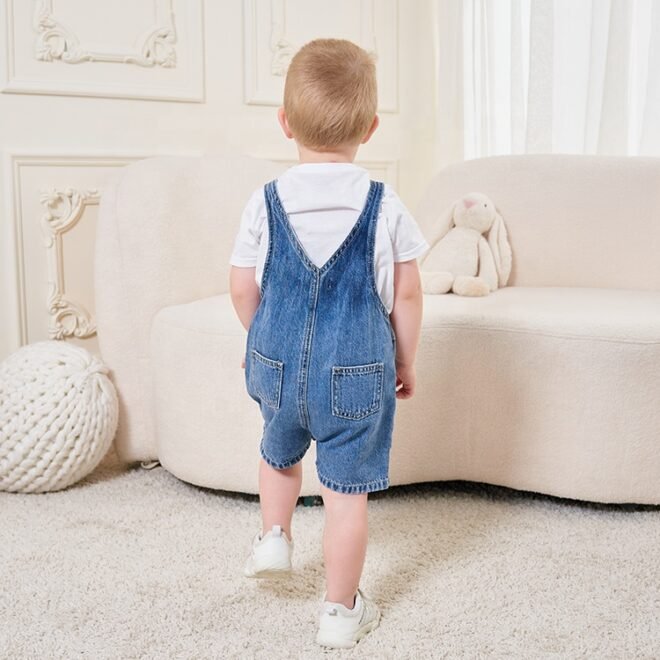 Factory Custom Soft Blue Wash Boys Denim Baby Overalls - Image 6