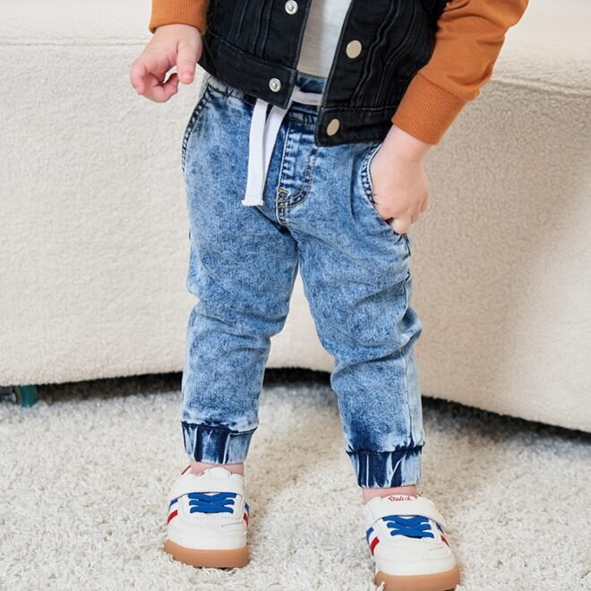Custom  Blue Wash Comfortable Stretch Kids Jogger Boys Jeans - Image 3
