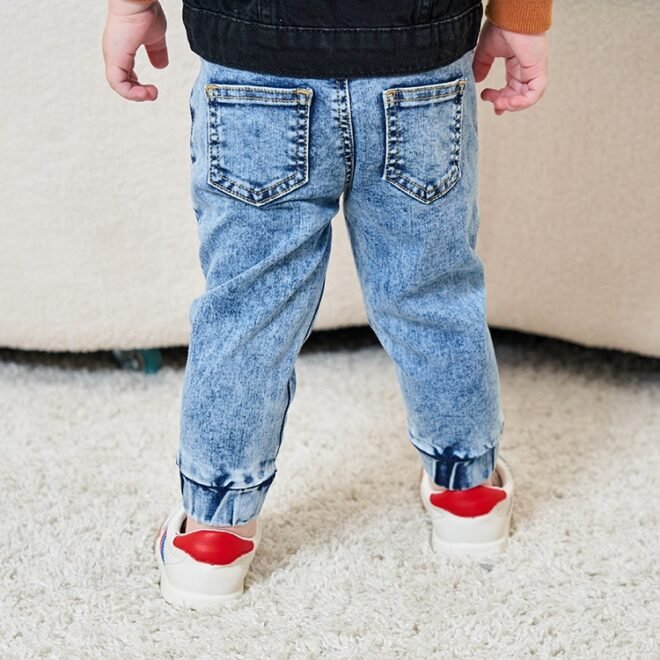 Custom  Blue Wash Comfortable Stretch Kids Jogger Boys Jeans - Image 6