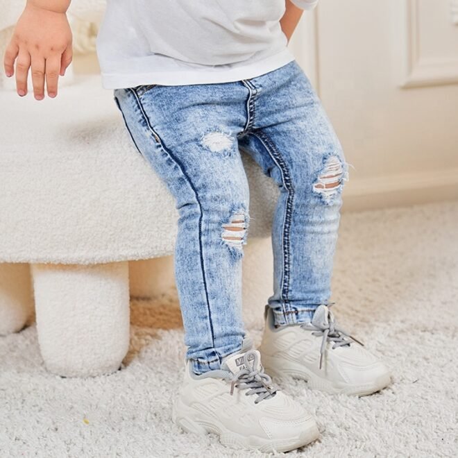Custom Comfortable Long Pants Fit Stretch Distressed Jogger Kids Jeans - Image 4