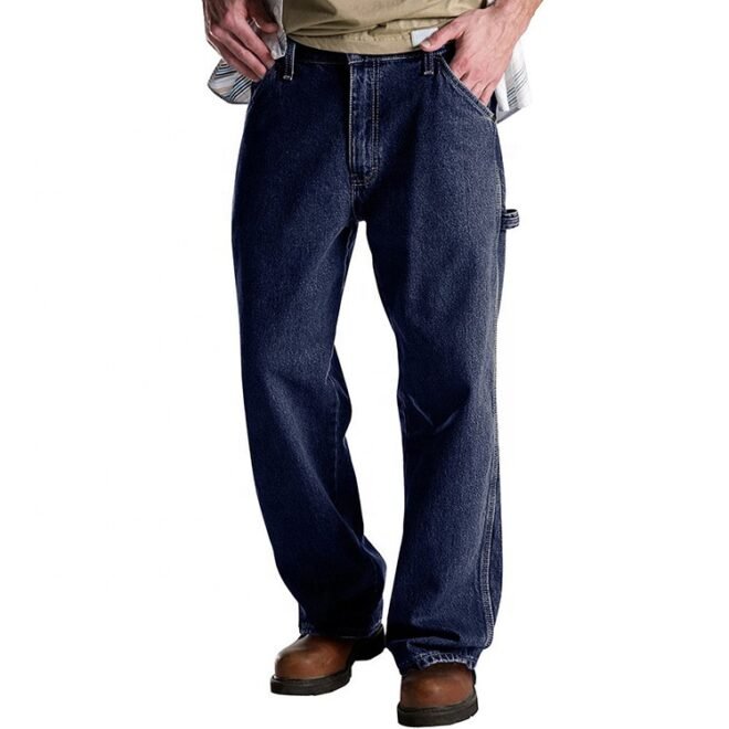Custom W 100% Cotton Blue Denim Men Carpenter Jeans - Image 2