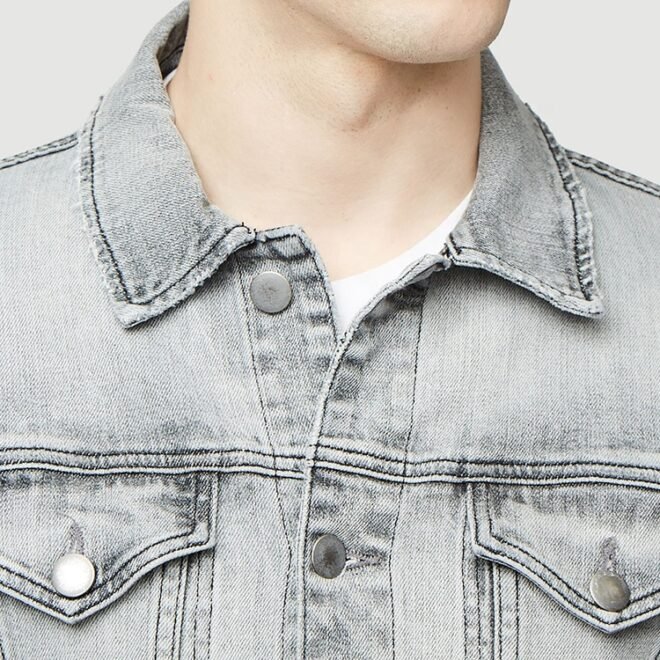 Custom Embroidered Logo Vintage Autumn Cotton Spandex  Denim Coats Men Jean Jackets - Image 4