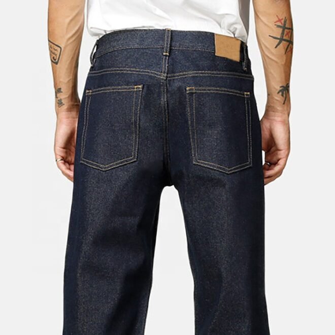 Custom Cotton Spandex Unwash Original Raw Fashion Selvedge Denim Men's Jeans - Image 4