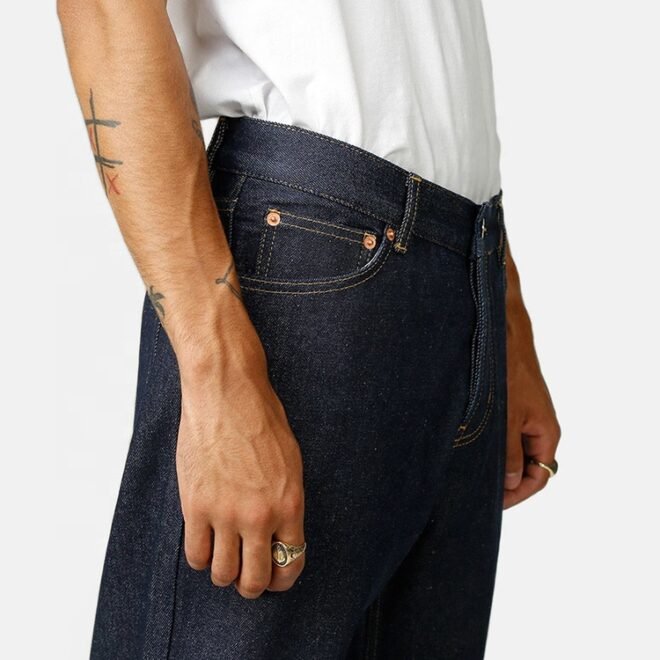 Custom Cotton Spandex Unwash Original Raw Fashion Selvedge Denim Men's Jeans - Image 5