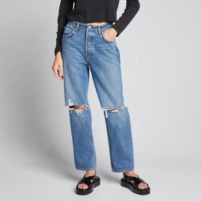 Custom Straight Long Trousers Women Denim Pant - Image 2