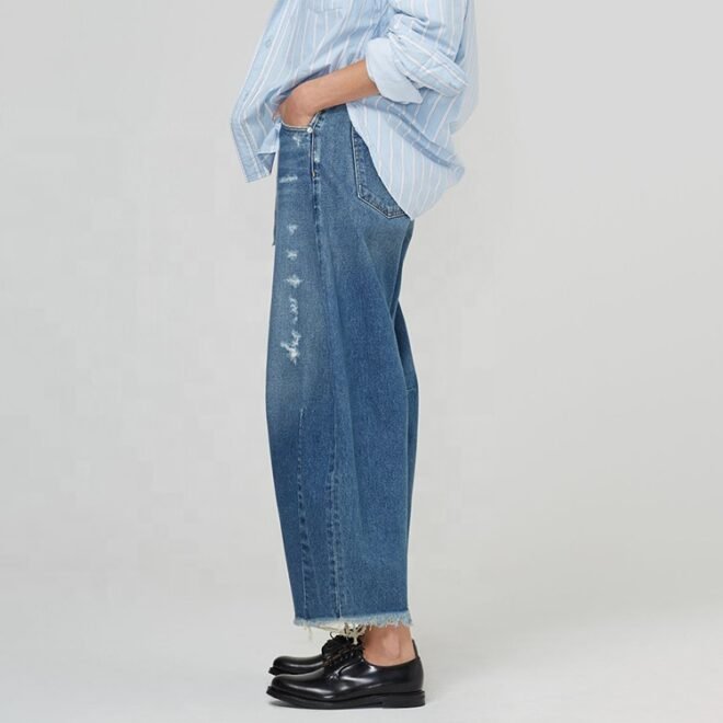 Custom Curved Wide Leg Women Denim Jeans - Image 2