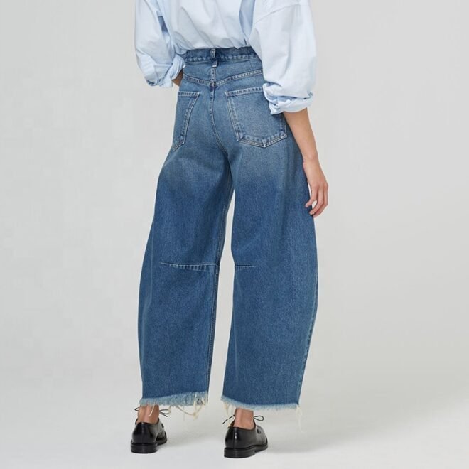 Custom Curved Wide Leg Women Denim Jeans - Image 3