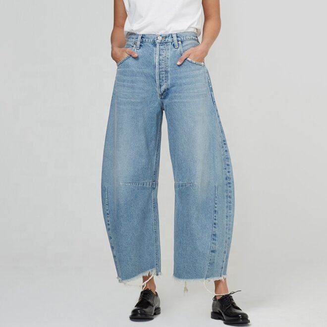 Custom Curved Wide Leg Women Denim Jeans - Image 4