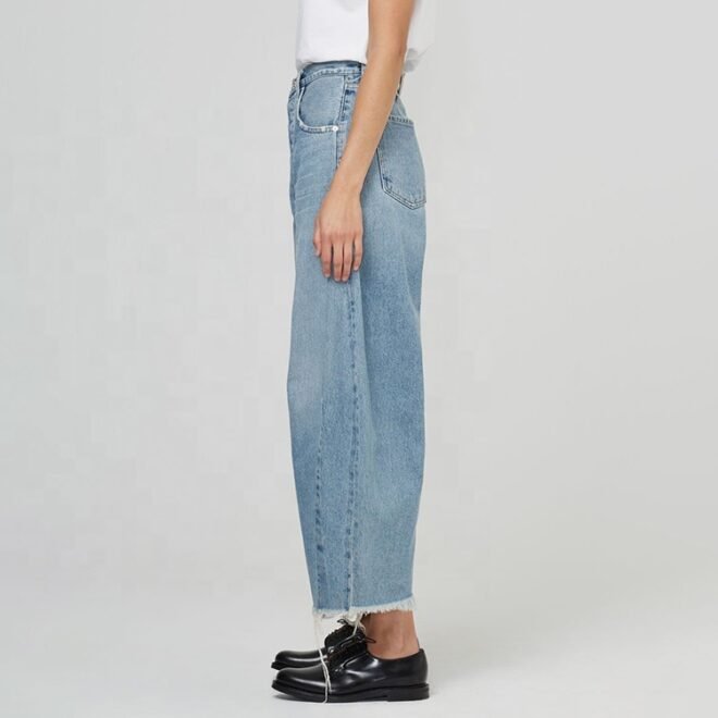 Custom Curved Wide Leg Women Denim Jeans - Image 5