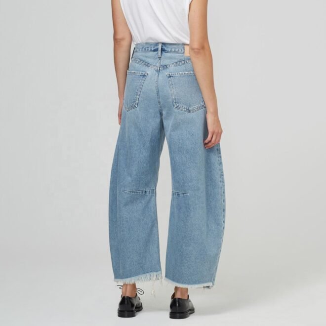 Custom Curved Wide Leg Women Denim Jeans - Image 6