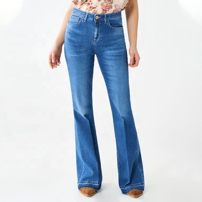 Custom Stretchy Raw Hem Flare Denim Women Jeans - Image 2