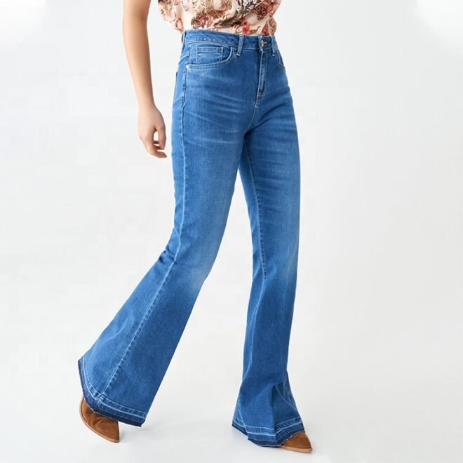 Custom Stretchy Raw Hem Flare Denim Women Jeans - Image 3