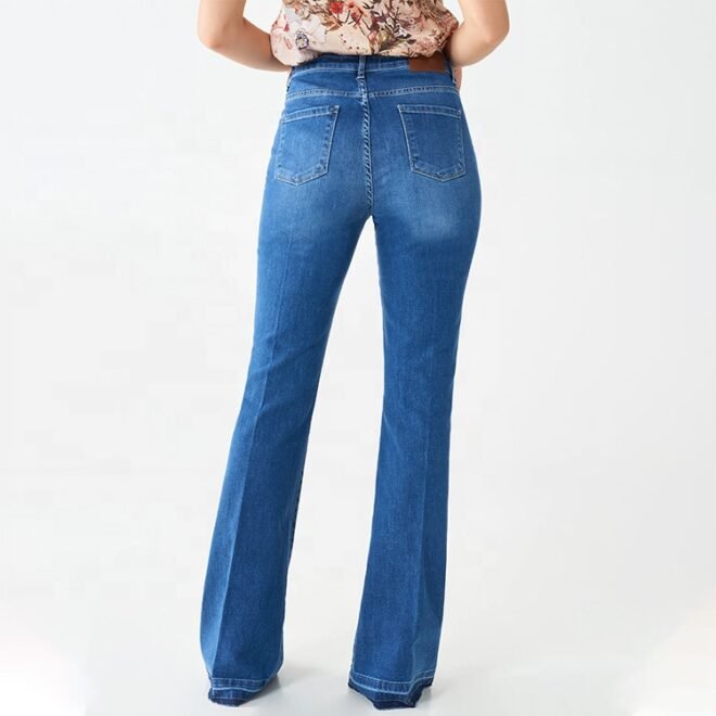 Custom Stretchy Raw Hem Flare Denim Women Jeans - Image 4