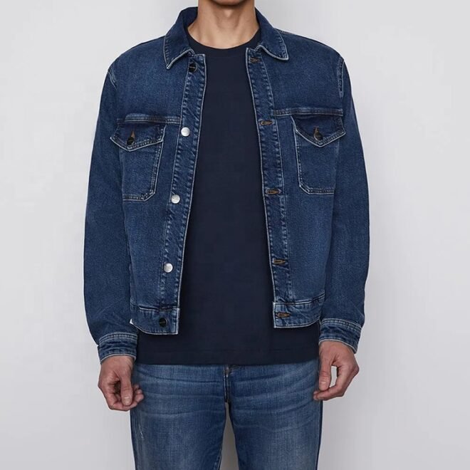Custom Winter Fall Plain Outdoor Jean Jackets Denim Plus Size Men's Jackets - Image 4