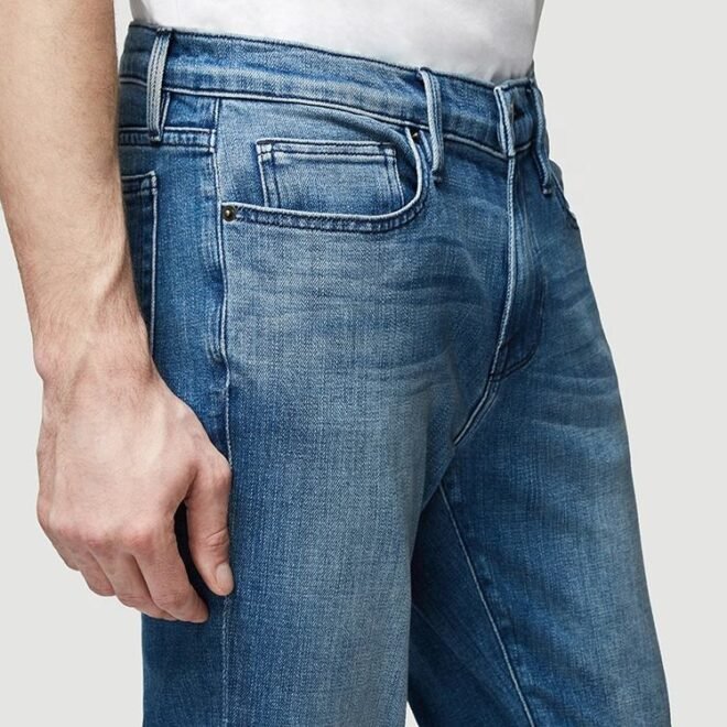 High Quality 98% Cotton 2% Spandex Slim Fit Vintage Blue Stretch Denim Pants Men's Pantalones Jeans