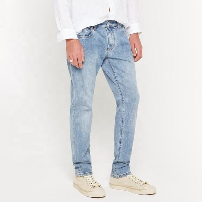 Fashion Design Plus Size Streetwear Clothes Slim Fit Custom Label Embroidery Blue Denim Men's Jeans