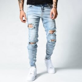 OEM Custom Destroyed Stretch Men’s Skinny Denim Pant Slim Fit Mens Ripped Jeans